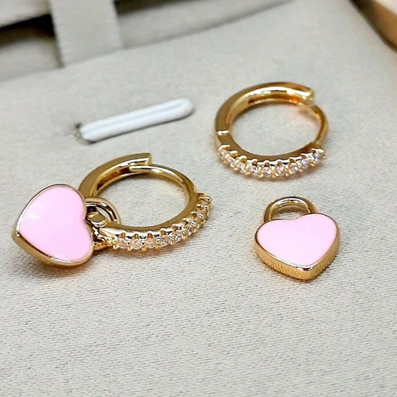 Luxe Gold Tone Heart Cubic Zirconia Multi-wear Earrings - Picture 3 of 9